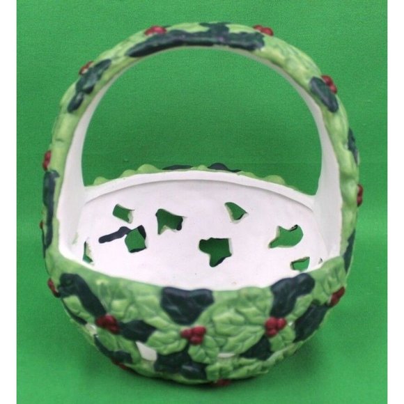 Transfar Intl Corp Ceramic Poinsettia Christmas Holiday Basket - Picture 1 of 9